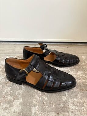 Mezlan Black Woven Leather Fisherman Spanish Sandals